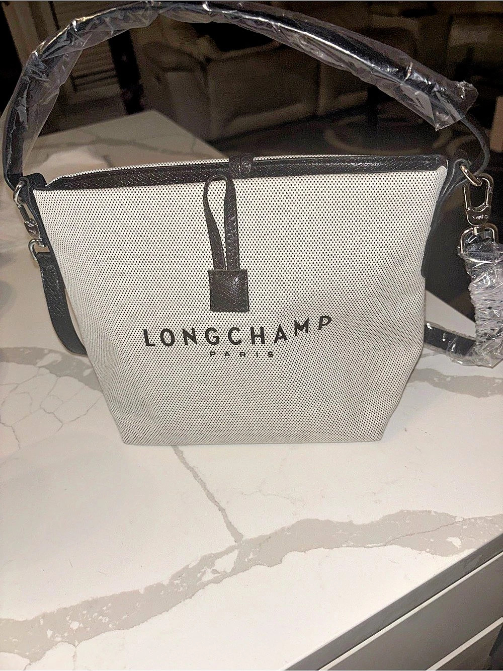Longchamp Le Pliage Filet XS Crossbody Bag in White & Black - Picture 3 of 7